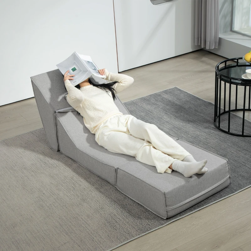 HOMCOM Sillón Moderno de Suelo Convertible en Chaise Longue en Tejido Gris Claro