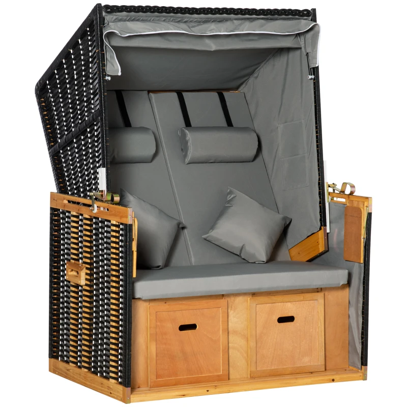 Outsunny Sedia da Spiaggia per 2 persone, con Cuscini, Resistente alle Intemperie, Grigio Chiaro