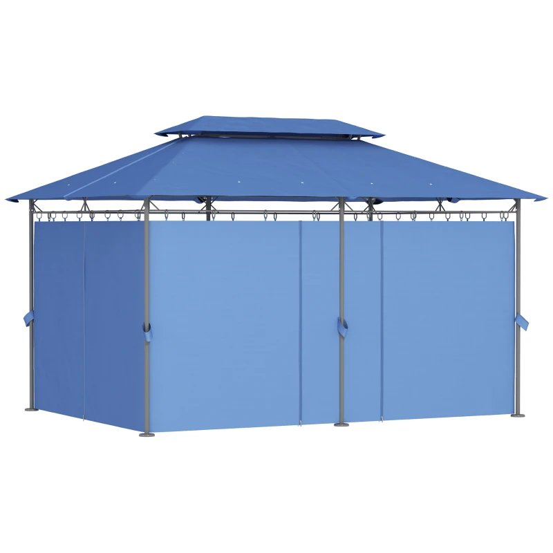Outsunny Gazebo da giardino 3 x 4 m tenda da ricevimento con 6 tende staccabili a doppio tetto per patio, festival, blu scuro