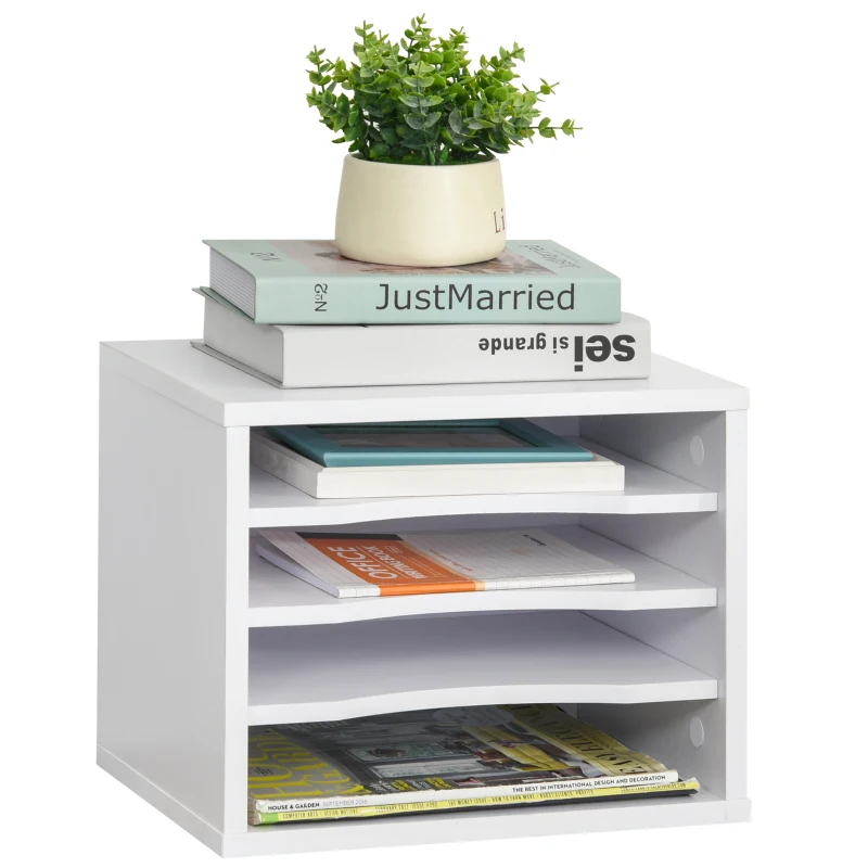 Vinsetto Organizador de escritorio de madera Blanco con 4 niveles para suministros soporte de impresora 35,5x25x28,6 cm
