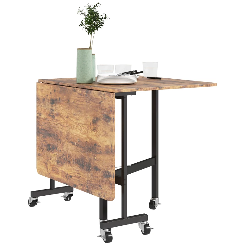 HOMCOM Tavolo da cucina pieghevole tavolo da pranzo pieghevole con 2 abbattibili 6 ruote per 4-6 persone 120 x 80 x 73 cm, marrone rustico