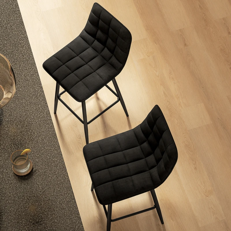 HOMCOM Set 2 Barhocker im skandinavischen Stil aus Samteffektstoff und Metall, 45x47x84 cm, Schwarz