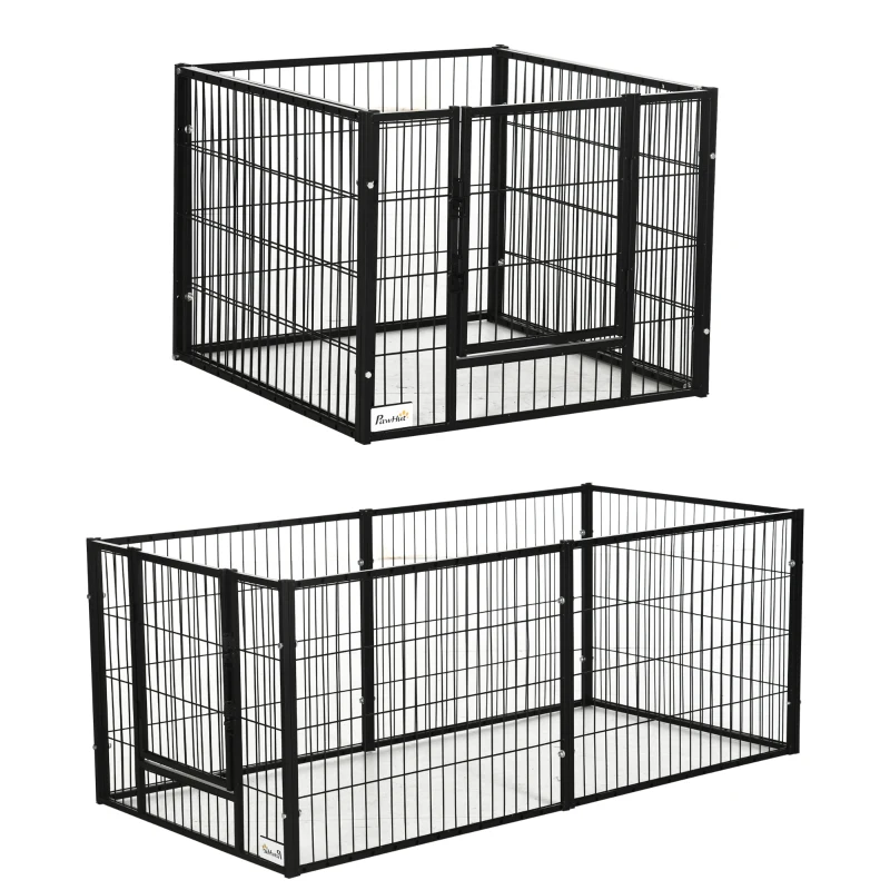 PawHut Kleintiergehege mit 6 Paneelen für Innen und Außen, 82,5-150x79x61cm Metall