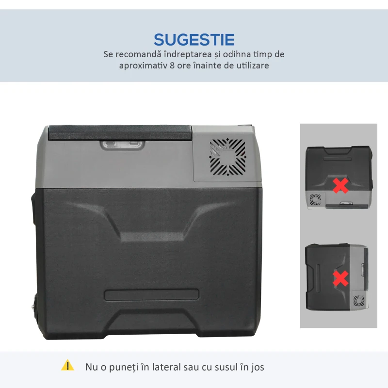 HOMCOM Frigider Auto de 50L cu Panou Touch, Mâner și 2 Roți, 58.6x37.8x54.5 cm, Gri
