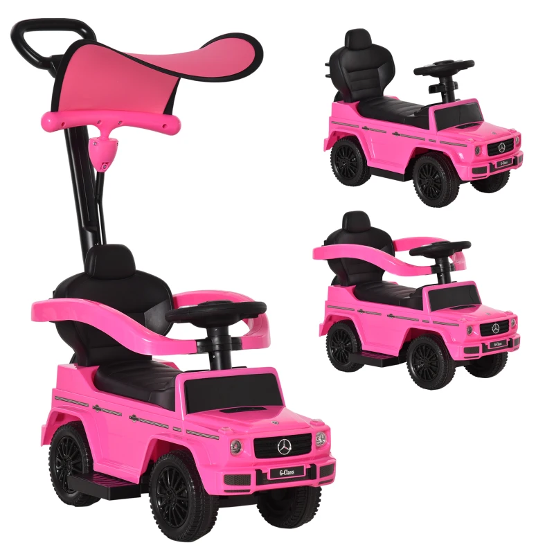 HOMCOM Macchina a Spinta per Bambini 12-36 Mesi con Licenza Mercedes, Tettuccio e Maniglia, 85.5x40.5x95 cm, Rosa