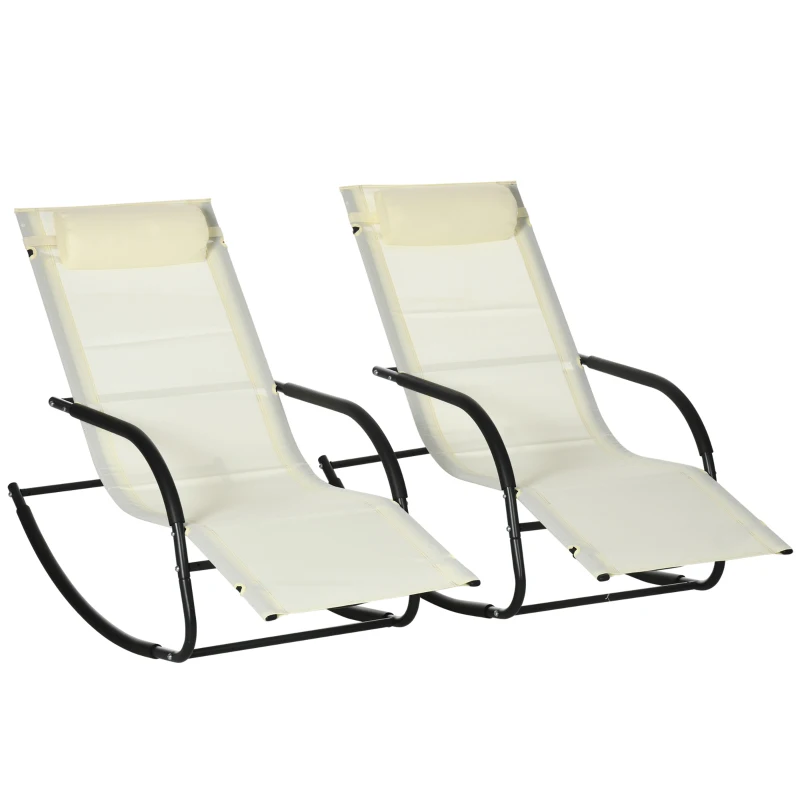 Outsunny Set de 2 Tumbonas Mecedoras con Reposacabezas y Reposabrazos, 67x144x87 cm, Gris y Beige
