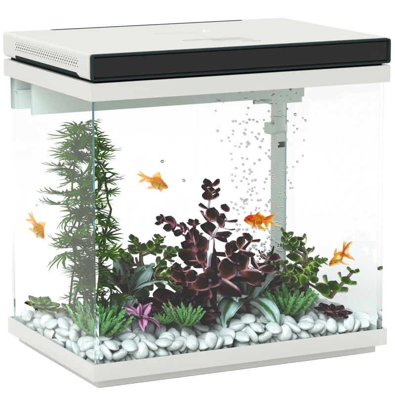 PawHut Acquario da 26 Litri con Filtro, Illuminazione a LED, Pompa dell'Acqua, per Diverse Specie di Pesci, circa 38 x 26 x 38 cm