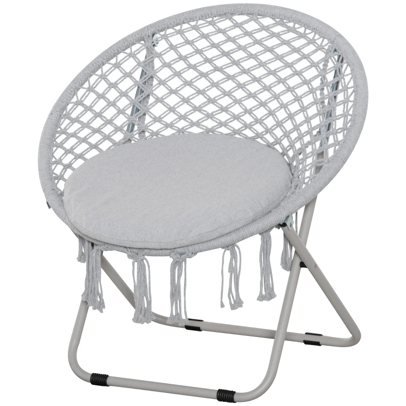Outsunny Poltrona sospesa rotonda da giardino poltrona a luna papasan pieghevole grande comfort cotone poliestere grigio