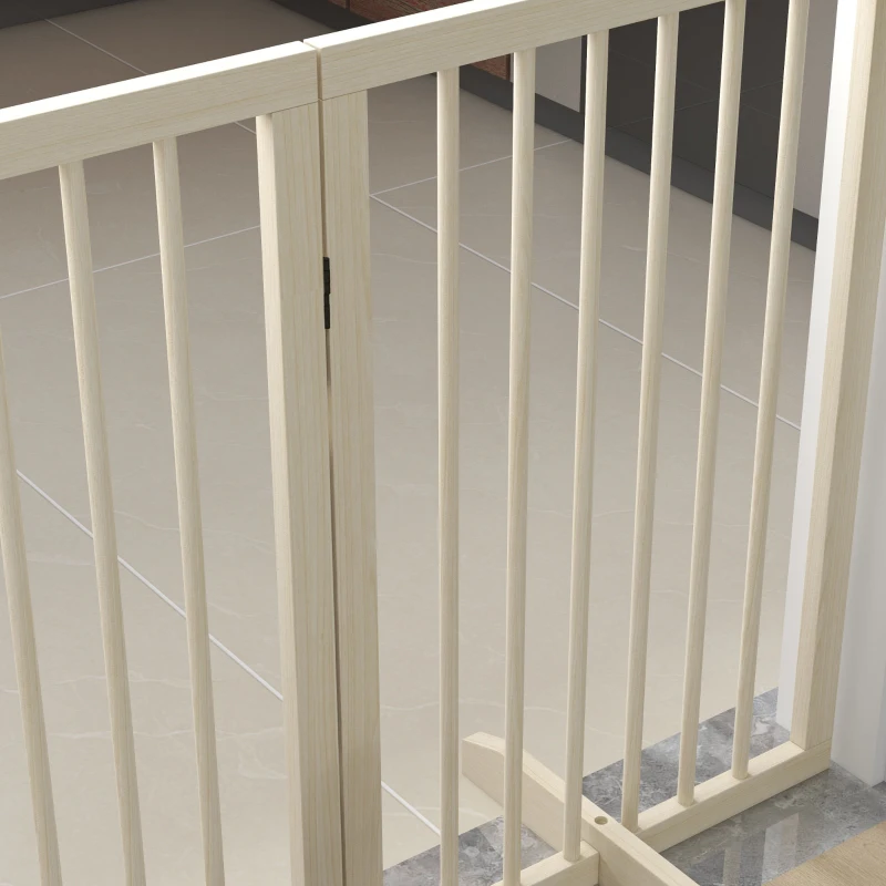 PawHut Cancelletto di Sicurezza Modulabile Pieghevole per Cani con Piede di Supporto, in Legno Massiccio, 206x35,5x76 cm, Color Legno Naturale