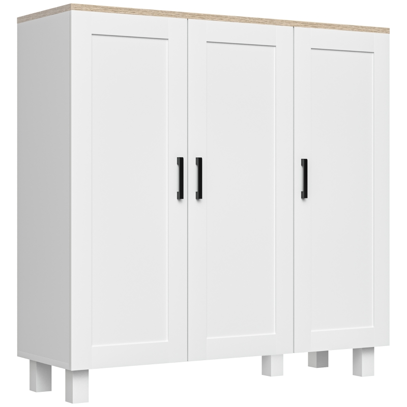 HOMCOM Wohnzimmer-Sideboard Buffetschrank mit 3 Türen und Verstellbaren Regalen für Küche Esszimmer Nordischer Stil 90x30x90 cm Weiß