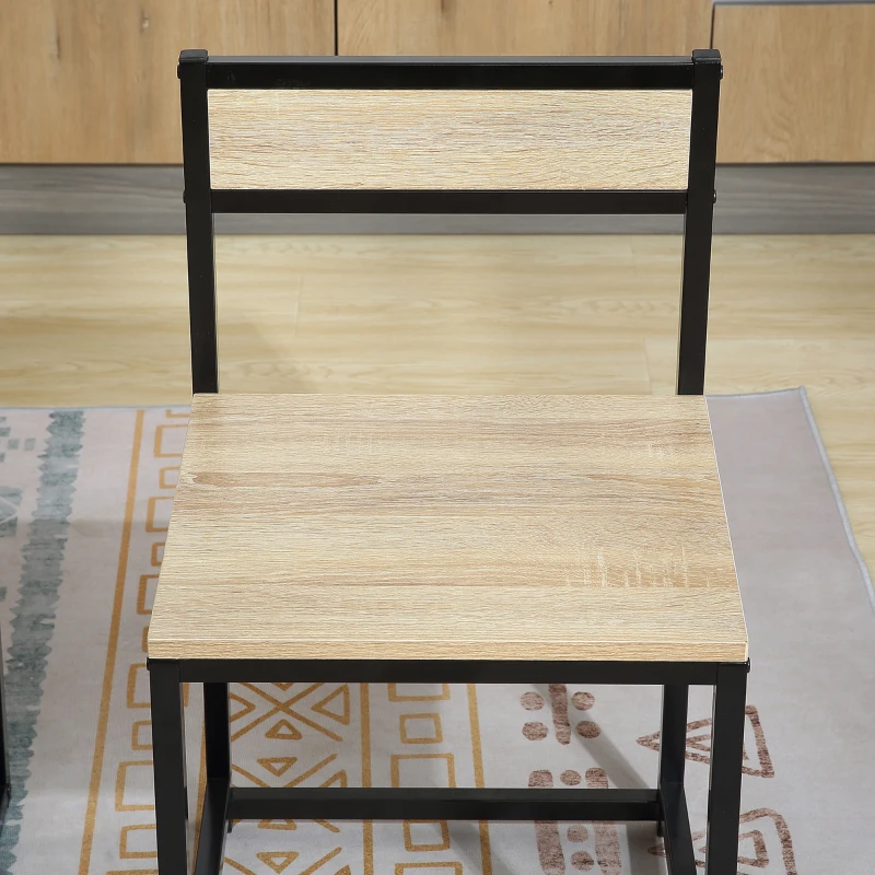 HOMCOM Set Tavolo e sedie da Sala da pranzo Set da 1 Tavolo + 2 sedie incastonabili per Cucina - metallo Nero Effetto quercia Chiara
