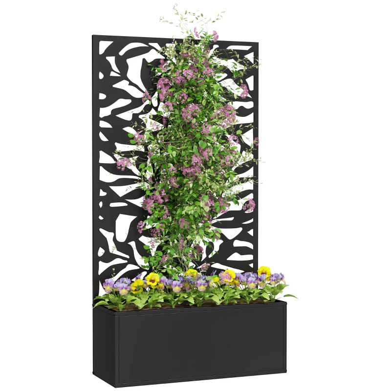 Outsunny Vaso con Griglia Vaso Fiorito Rettangolare di Grandi Dimensioni Pannello Schermo in Metallo, 61 x 23 x 113 cm, Nero