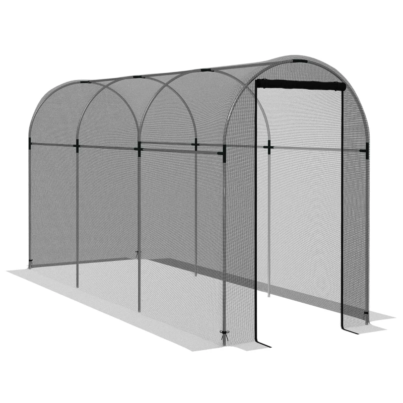 Outsunny Rete di protezione per uccelli, protezione per piante, resistente, porta con zip, 120x360x188 cm, Nero/Argento