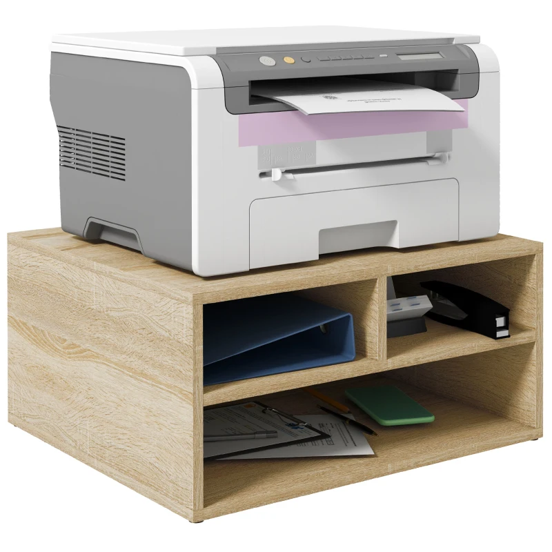 HOMCOM Organizador de escritorio aspecto de madera con 3 compartimentos suministros soporte de impresora 47x40x22,5 cm