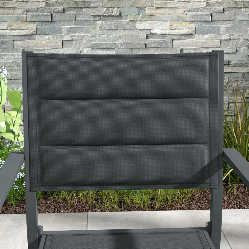 Outsunny Set di 4 Sedie da Giardino Impilabili in Alluminio e Textilene con Braccioli, Set di 4 Pezzi per Esterno, Grigio