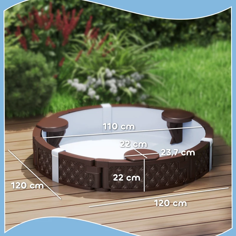 AIYAPLAY Bac à sable, Bac à sable rond pour jusqu'à 3 enfants, avec 3 sièges, sous-couche imperméable, bâche de protection, 300 kg de sable