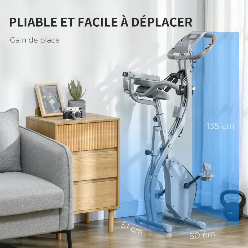 HOMCOM Bicicleta estática plegable 8 niveles de resistencia magnética respaldo sillín ajustable asas ergonómicas Negro Gris