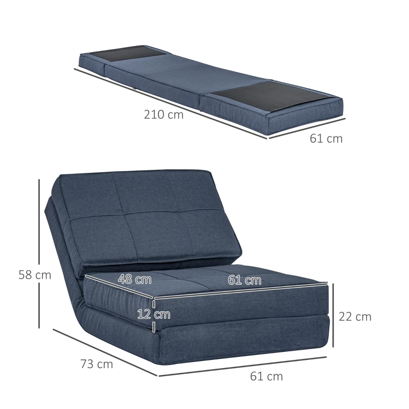 HOMCOM Sofá de Suelo Plegable Sillón de Descanso 5 Posiciones Ajustables Sillón Plegable Sofá Cama Cama Individual Azul 61x73x58 cm