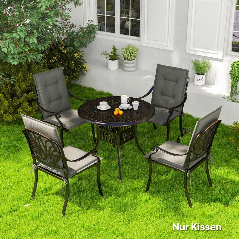 Outsunny Ensemble de 4 coussins de chaise 108 x 50 x 5 cm Sitzkissen avec sangles, coussin d'assise intérieur extérieur Gris clair