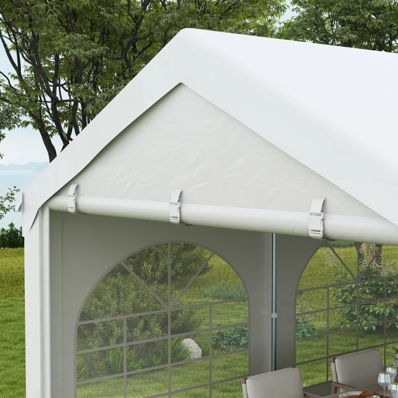 Outsunny Gazebo da Ricevimento, Tendone, Padiglione 8 x 3 m con 8 Grandi Finestre e 2 Porte, 24m², Bianco