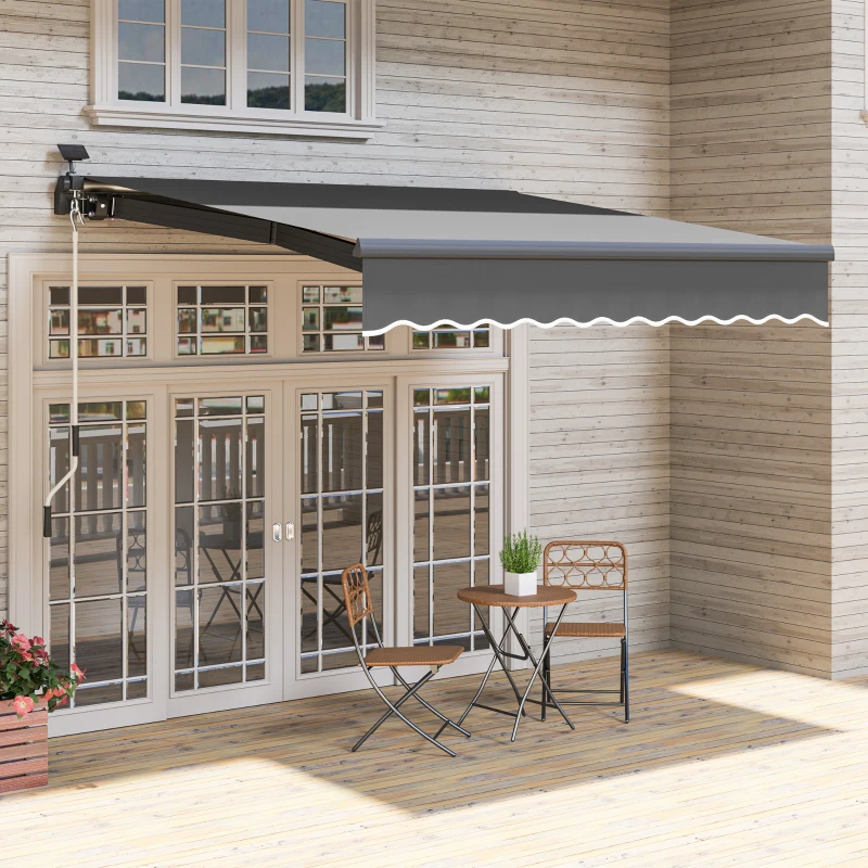 Outsunny Tendone Parasole a Scomparsa con Manovella Luci Solari Bracci Articolati Protezione Solare UV 50+ 300 cm Larghezza Grigio