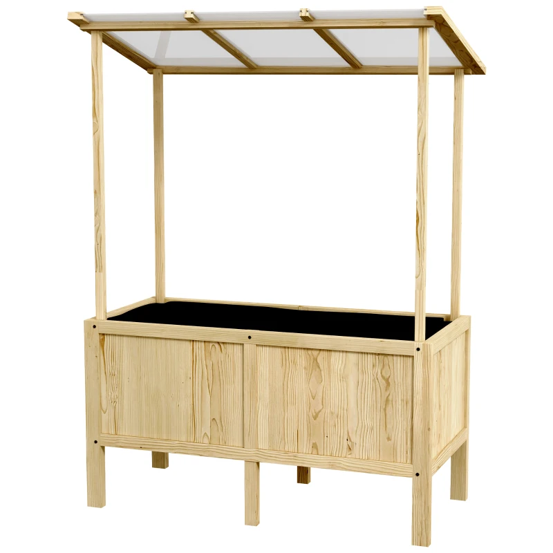Outsunny Lecho elevado con techo, agujeros de drenaje, revestimiento de tela, resistente a la intemperie, madera de pino, 110x60x152 cm