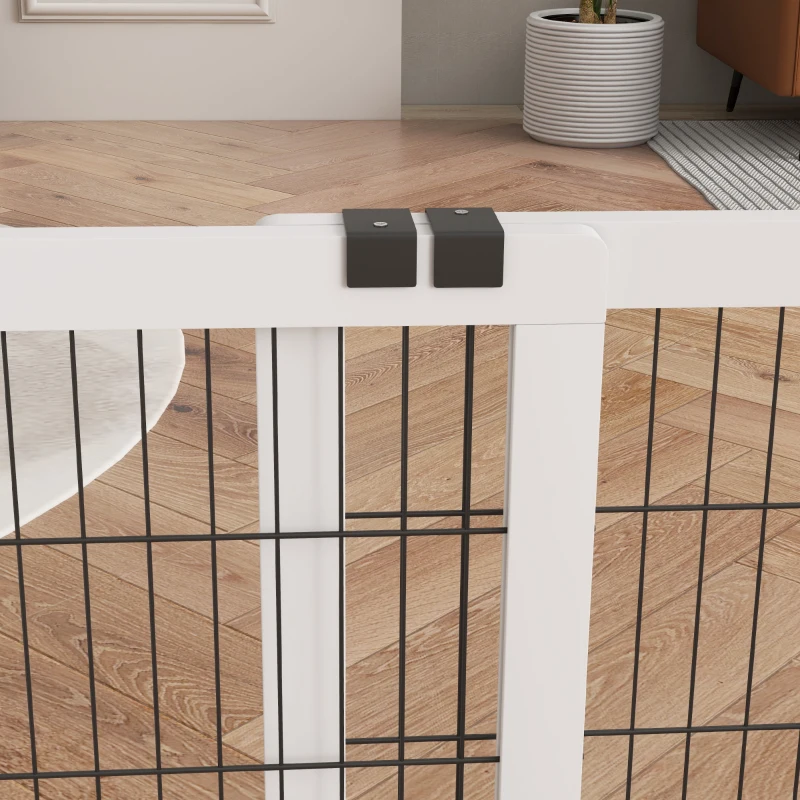PawHut Barrera de seguridad para perros barra de protección de 2 paneles ancho ajustable 63-106 cm en madera de pino acero Blanco