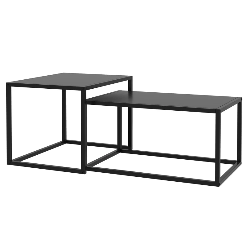 HOMCOM Conjunto de 2 mesas de centro apilables rectangulares de estilo industrial en acero Negro mate