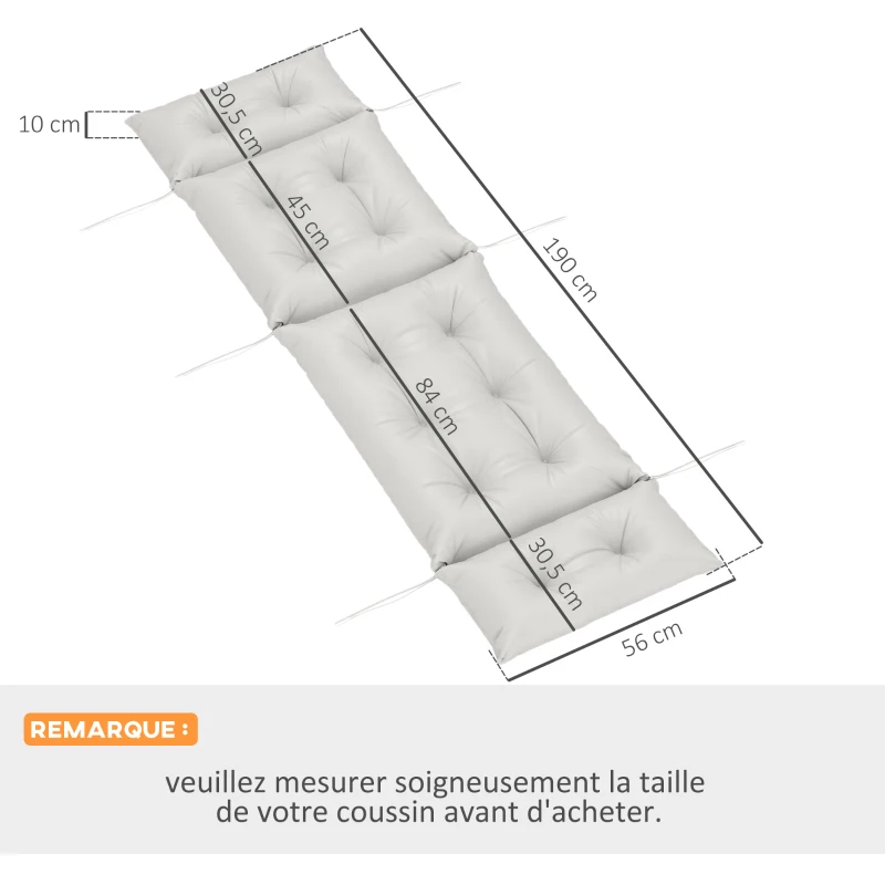 Outsunny Dicke Sonnenliegenkissen Liegestuhlkissen 190 x 56 x 10 cm, UPF20+, Liegematratze sechs Befestigungen, Grau