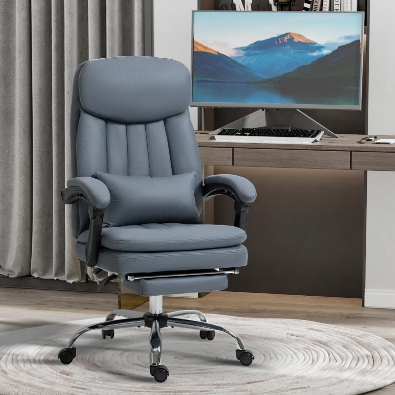 Vinsetto Silla de Oficina de Dirección con Masaje y Calefacción Altura Regulable Respaldo Inclinable Reposapiés Azul