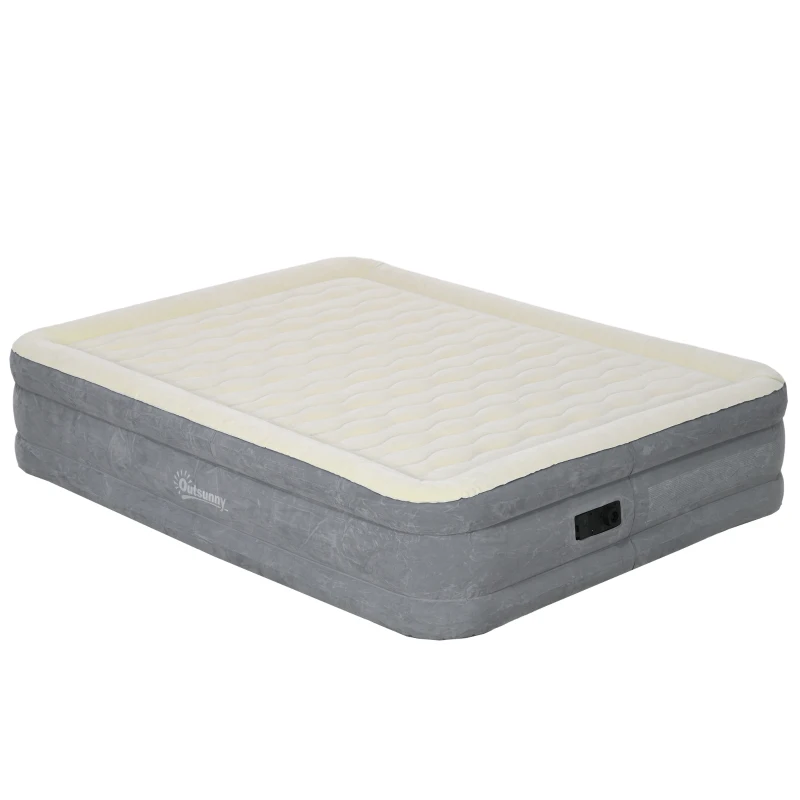 Outsunny Lit Gonflable Simple avec Pompe de Gonflage Incluse et Sac, 92x203x46 cm, Beige