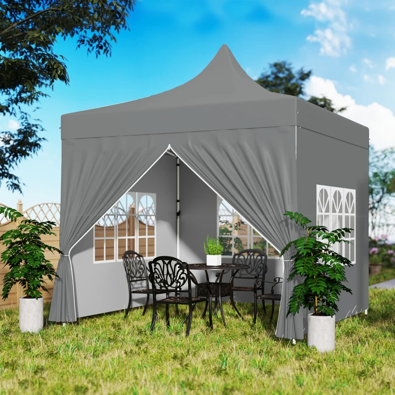 Outsunny Gazebo da giardino tenda pieghevole 3 x 3 m 4 pareti laterali rimovibili 3 finestre altezza regolabile sacca per il trasporto grigio