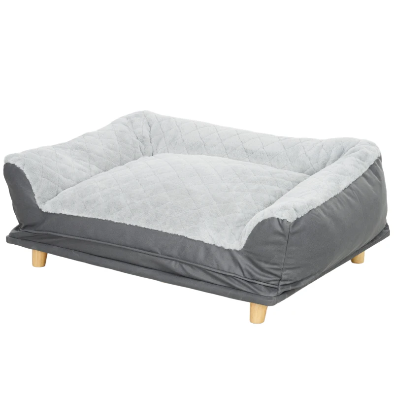 PawHut Sofá para perro sillón perro funda extraíble funda extraíble y lavable patas de madera de pino 100x70x30 cm Gris