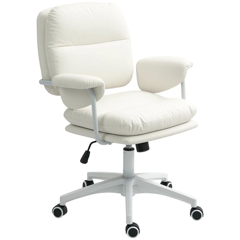 HOMCOM Silla de Oficina Ajustable en Altura con Cojín Suave y Cubierta de Cuero Sintético Ruedas Flexibles y Función de Inclinación