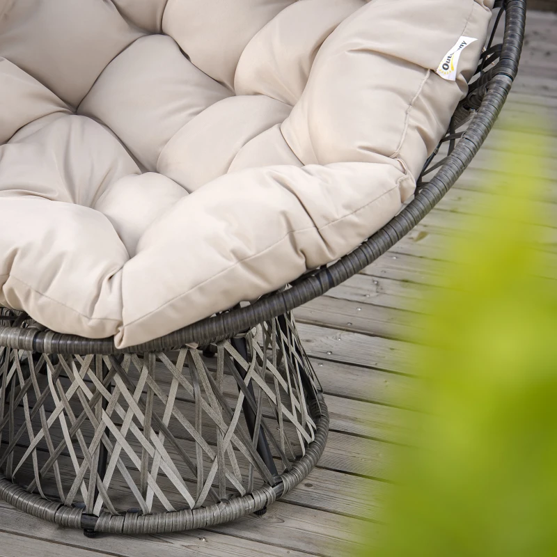 Outsunny Poltrona Papasan Girevole Ø97x90 cm con Cuscino, in Poliestere e Rattan Intrecciato, color Crema