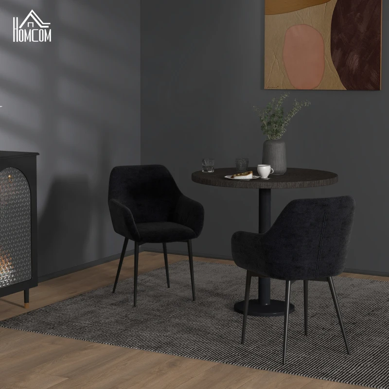HOMCOM Set 2 Chaises pour Salle à Manger Modernes avec Accoudoirs, Assise Imbottite et Pieds en Acier, 54x57x80cm, Noir