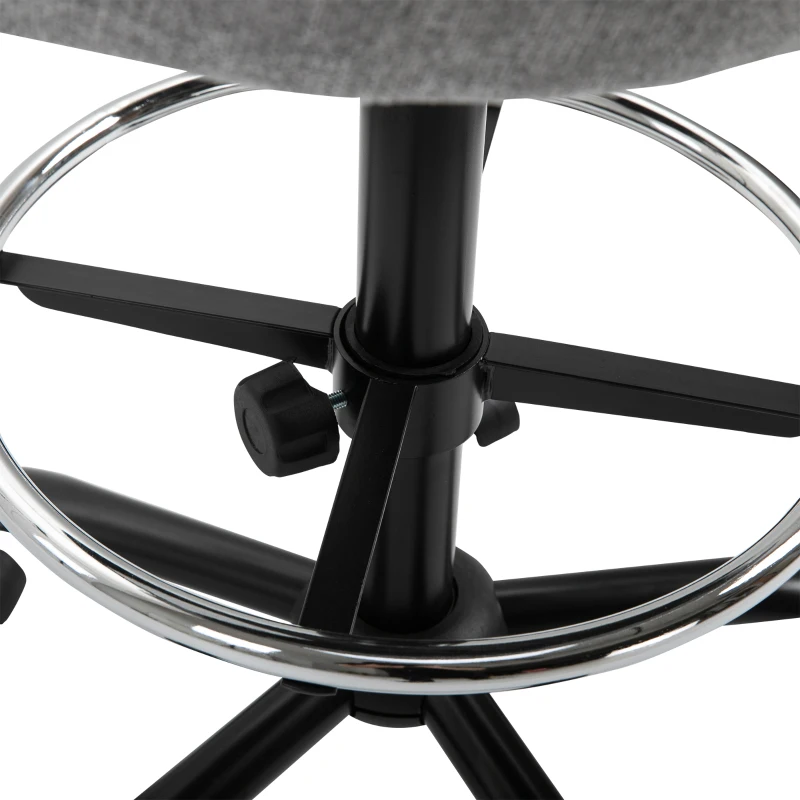 Vinsetto Silla de oficina asiento alto ajustable 105-125 cm taburete de oficina giratorio 360° de lino Gris