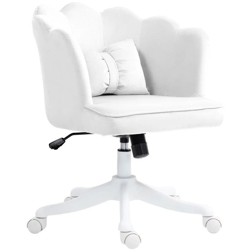 HOMCOM Silla de Oficina con Diseño de Pétalos Cojín de Lazo Bien Acolchada Blanco