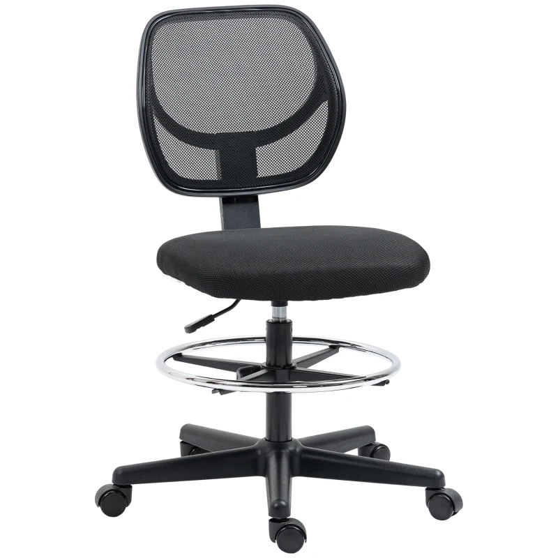 Vinsetto Silla de oficina asiento alto en malla altura ajustable 50-70 cm con reposapiés giratorio 360° Negro