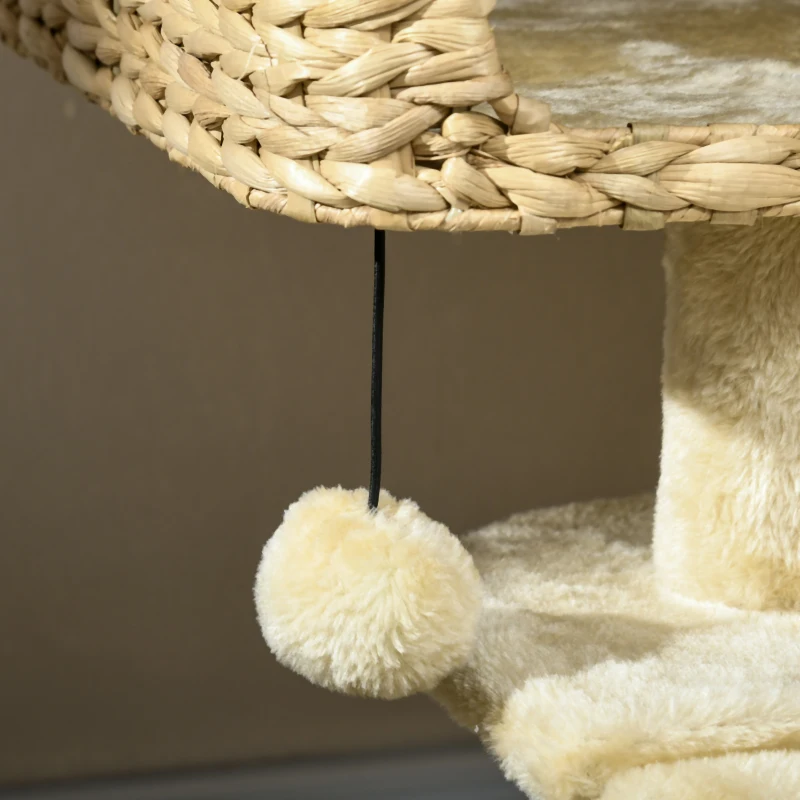 PawHut Árbol Rascador para Gatos 1 Cueva para Gatos 1 Cama para Gatos 1 Área de Descanso 1 Rampa 60x40x98 cm Natural y Beige