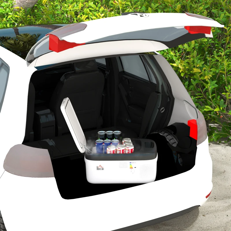 HOMCOM Réfrigérateur Compresseur Portable 15L Réfrigérateur de Voiture -20℃-20℃ 12 / 24V CC et 100-240V CA 56,8x33x26,2 cm Blanc