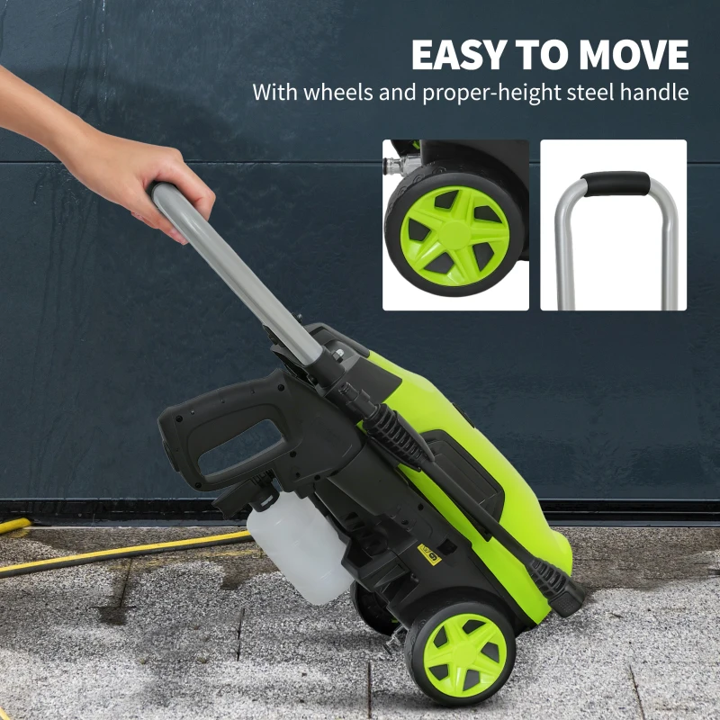 Outsunny 1800W 150-Bar Pressure Washer, with Adjustable Nozzle - Green