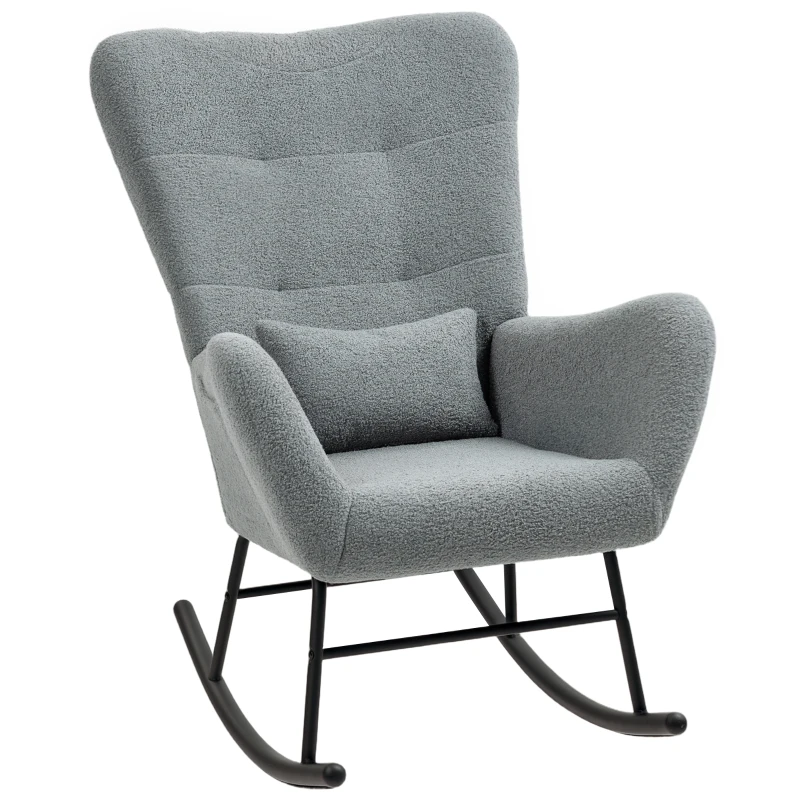 HOMCOM Sillón Mecedora tejido de felpa cojín lumbar antideslizante hasta 120 kg Gris