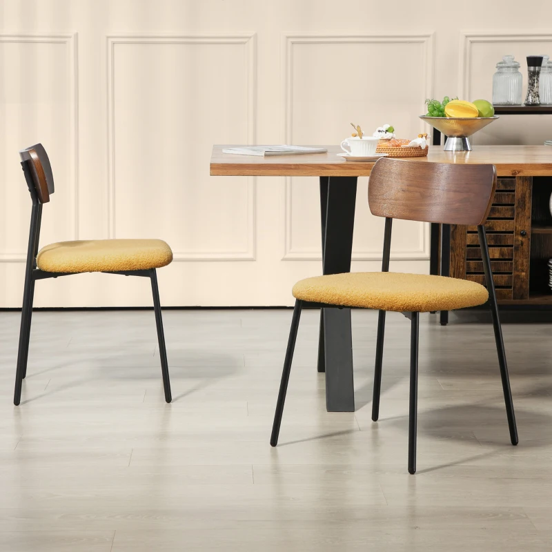HOMCOM Set di 2 sedie da sala da pranzo con seduta effetto pelo, schienale curvo effetto legno, interni, giallo
