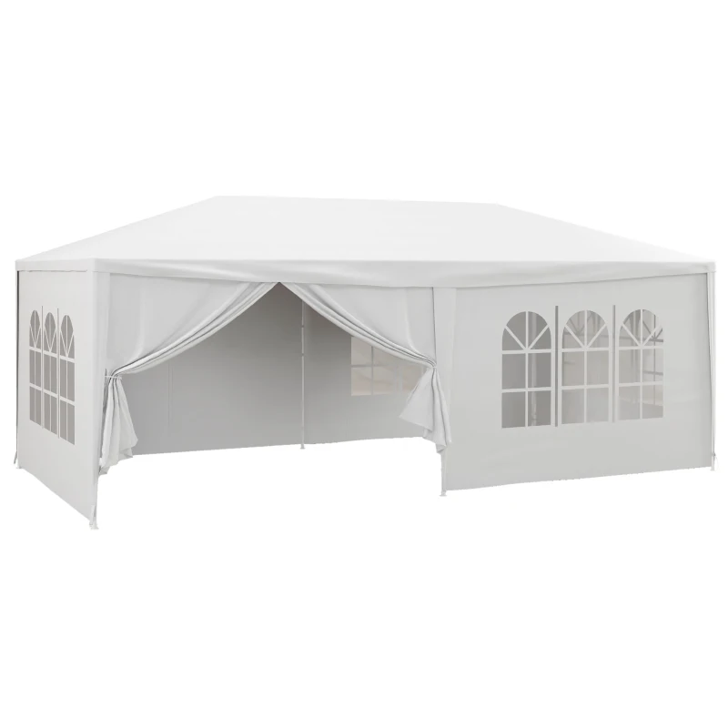 Outsunny Pavillon Tente de Fête 6x3m avec Parois Latérales Amovibles, Portes et Fenêtres, Blanc