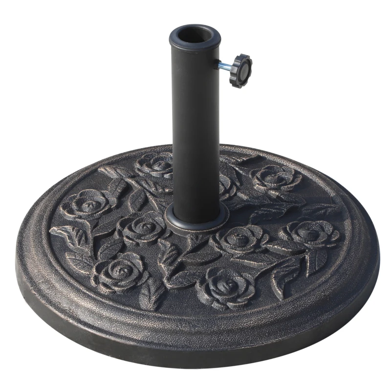Outsunny Runder Sonnenschirmständer 9 kg Sonnenschirmständer aus Harz Rosenmuster für Terrasse Pool Ø 45,5 x 31 cm Bronze