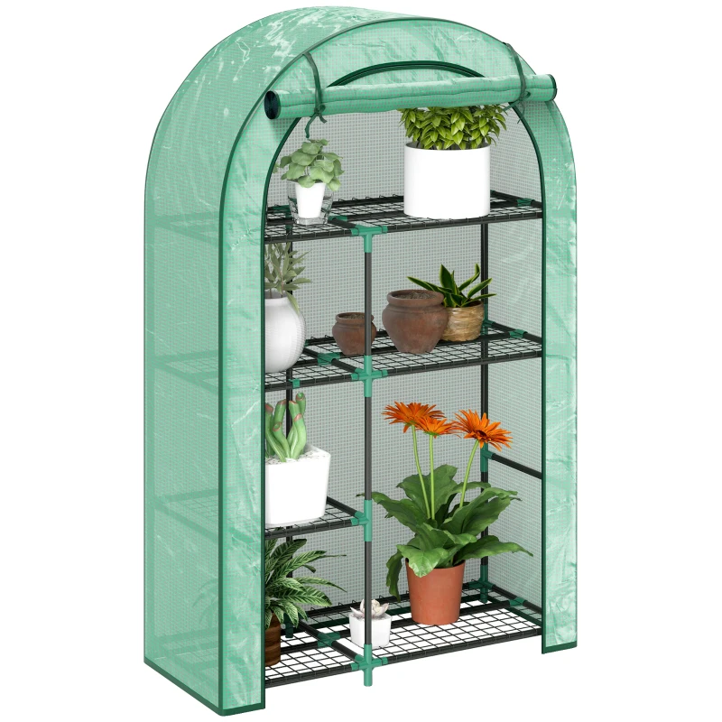Outsunny Invernadero de Pared de 4 Niveles con Puerta de Cremallera, en Acero y PE, 100x45x160 cm, Verde