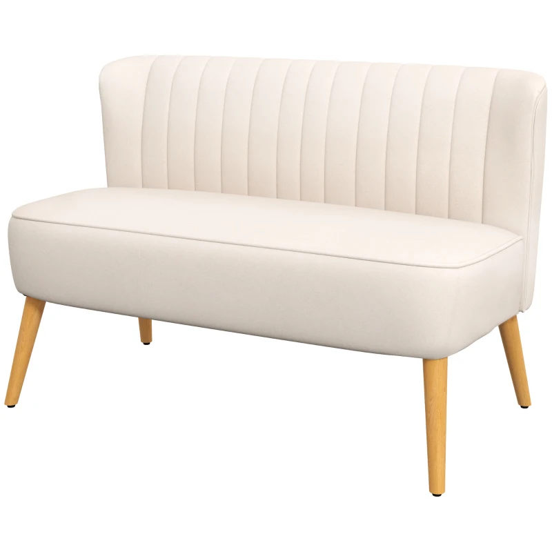 HOMCOM Divano Design Retrò a 2 Posti con Gambe in Legno, 117 cm x 56.5 cm x 77 cm, Avorio