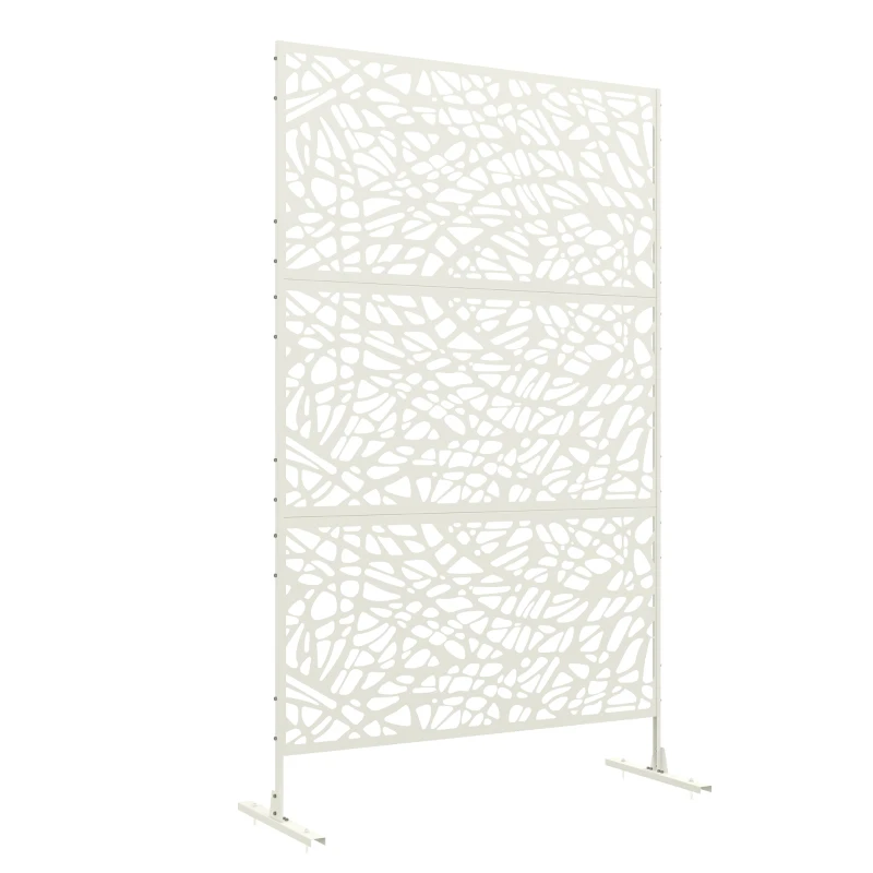 Outsunny Paravento decorativo a motivo geometrico traforato in metallo, 122 x 45 x 198 cm, Bianco