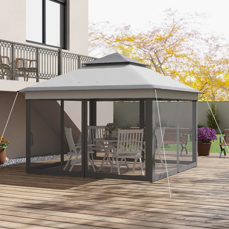 Outsunny Pavillon mit Moskitonetzen Verstellbar auf 3 Ebenen, aus Stahl und Oxford-Gewebe, 326x326x272 cm, Hell- und Dunkelgrau
